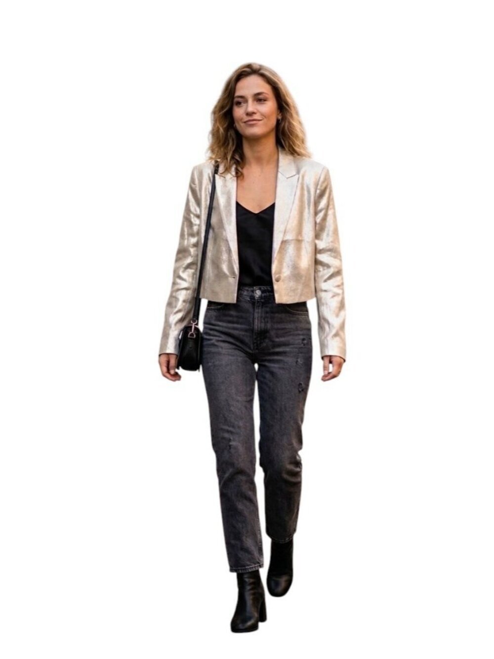 Asos Design Women Regular Fit Metallic Casual Blazer, Gold Size 46 R New